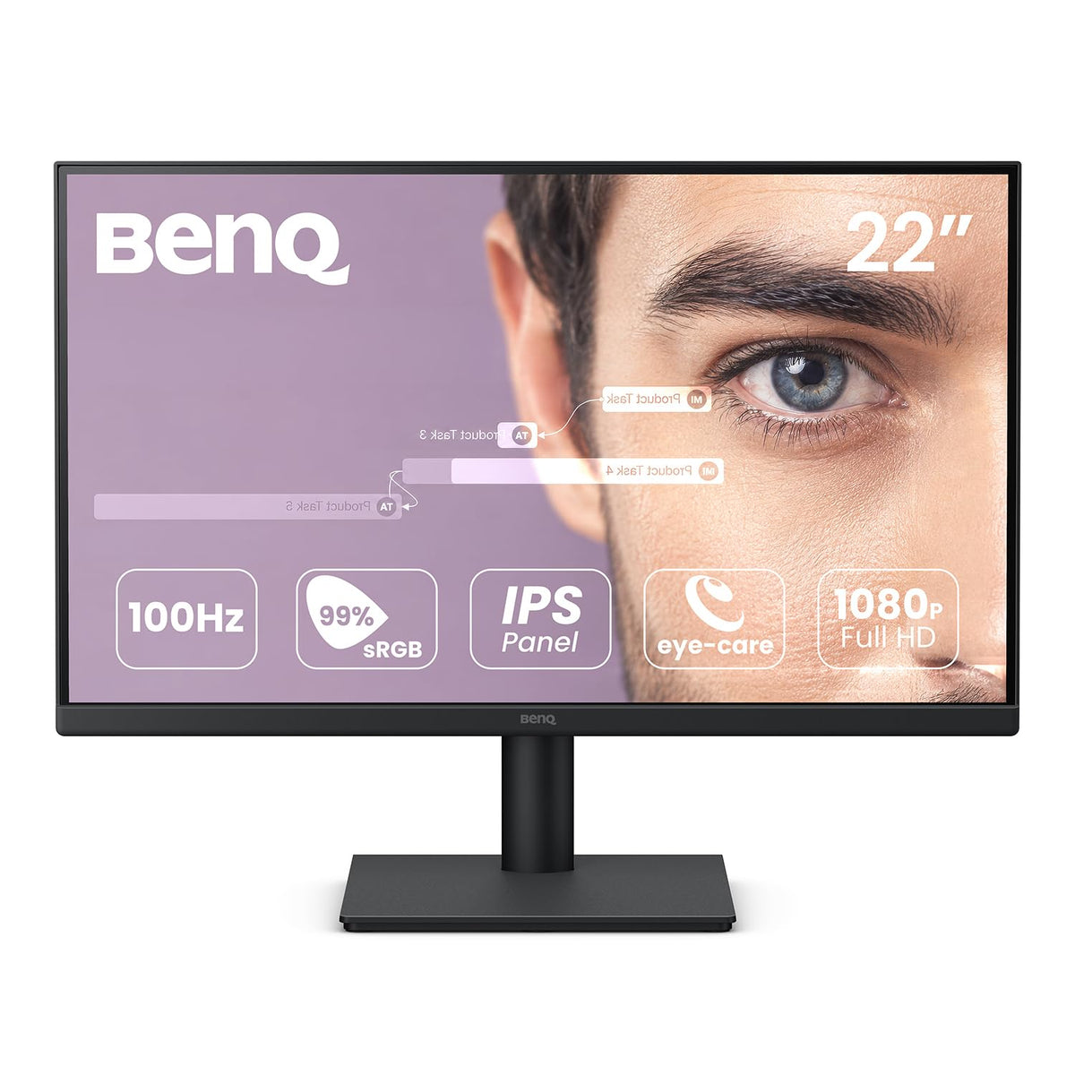 BenQ Monitor GW2291 para Oficina y Casa de 21.5" 1080p FHD 100Hz IPS, HDMI, 1920x1080, Eye-Care Sin Parpadeo, Luz Azul Reducida, Bisel Ultrafino, Certificación TUV