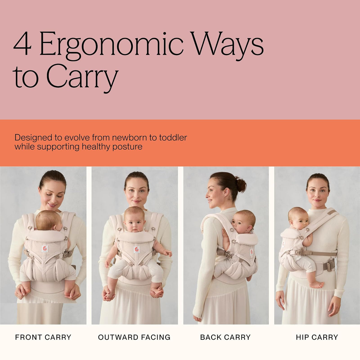 Ergobaby Omni Classic Baby Carrier Portabebés para bebé Recién nacido para niños pequeños con soporte lumbar (7-45 libras) Red, Onyx Negro