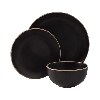 Gibson Home - Vajilla Rockaway redonda de cerámica, servicio para 4 (12 piezas), color negro