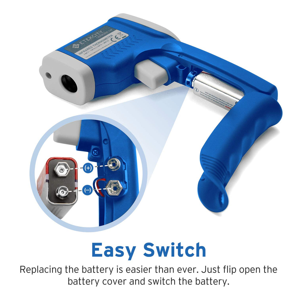 Etekcity Termómetro infrarrojo 749 (no para humanos) pistola de temperatura digital sin contacto láser IR termómetro, 14.4 °C ~ 380.0 °C (-50 ℃ ~ 380 ℃), tamaño estándar, azul