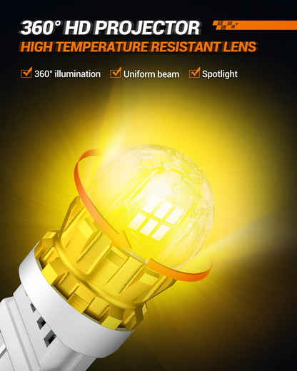 SEALIGHT 3156 3157 - foco LED ámbar amarillo con resistencia externa, 3056 3057 4057 4157 súper brillante T25 bombillas 3020SMD con proyector HD para luces LED delanteras y traseras intermitentes,