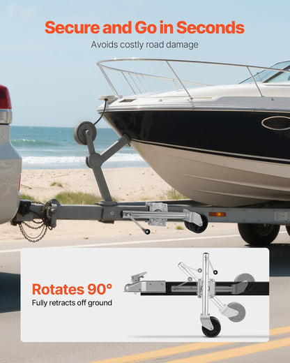 VEVOR Gato de Remolque con Rueda, Capacidad de Carga de 907 kg, con Rueda de PP y Mango Ergonómico, Rango de Elevación de 381-685 mm, Giratorio de 90°, para Autocaravanas, Barcos, Remolques