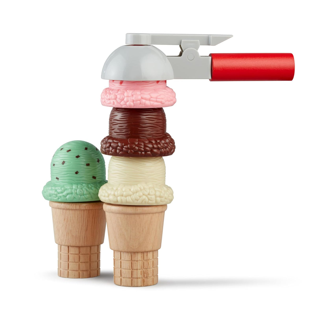 Melissa & Doug Cono Magnético para Servir y Apilar Bolas de Helado, Comida de Juguete, Juguete de Madera Estimula la Interacción Social (10 Piezas)