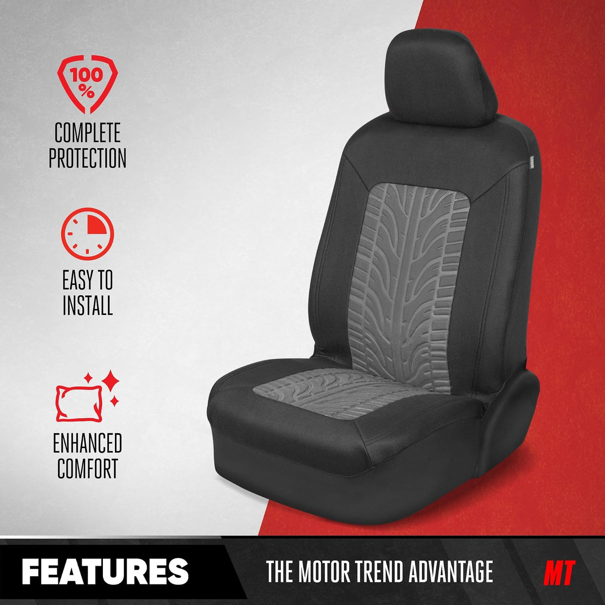 Motor Trend Fundas de Asiento Delanteras de Neumático Gris Carbón para Autos, Camiones y SUV, Paquete de 2, MTSC-6104-CC