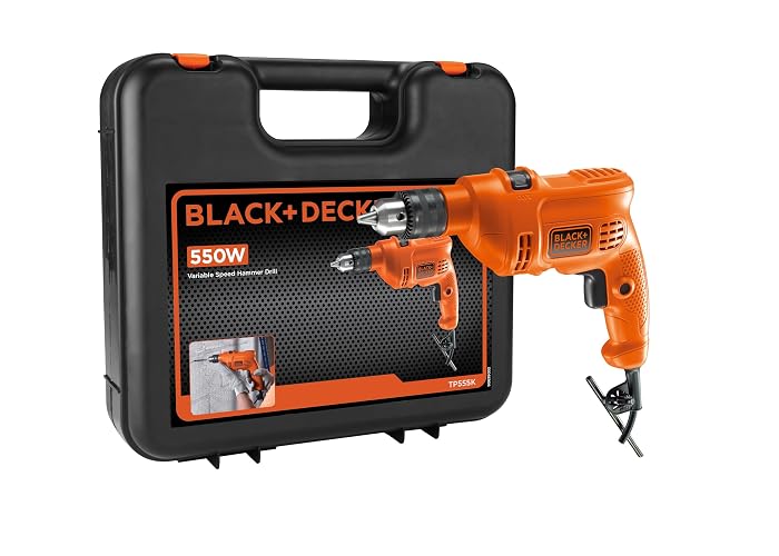 BLACK+DECKER Taladro Rotomartillo 3/8" 550W con Caja, TP550K | Taladro Rotomartillo 3/8" (10mm), 550W, Caja de Herramientas