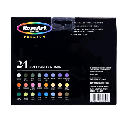 RoseArt Premium - Juego de palos pastel de 24 quilates largos y suaves para profesionales, ricos en pigmentos, colores vivos
