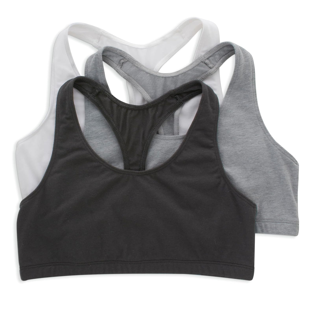 Hanes Bralette de Algodón con Espalda Cruzada, Paquete de 3, para Mujer - Blanco - Concrete Heather - Black - CH