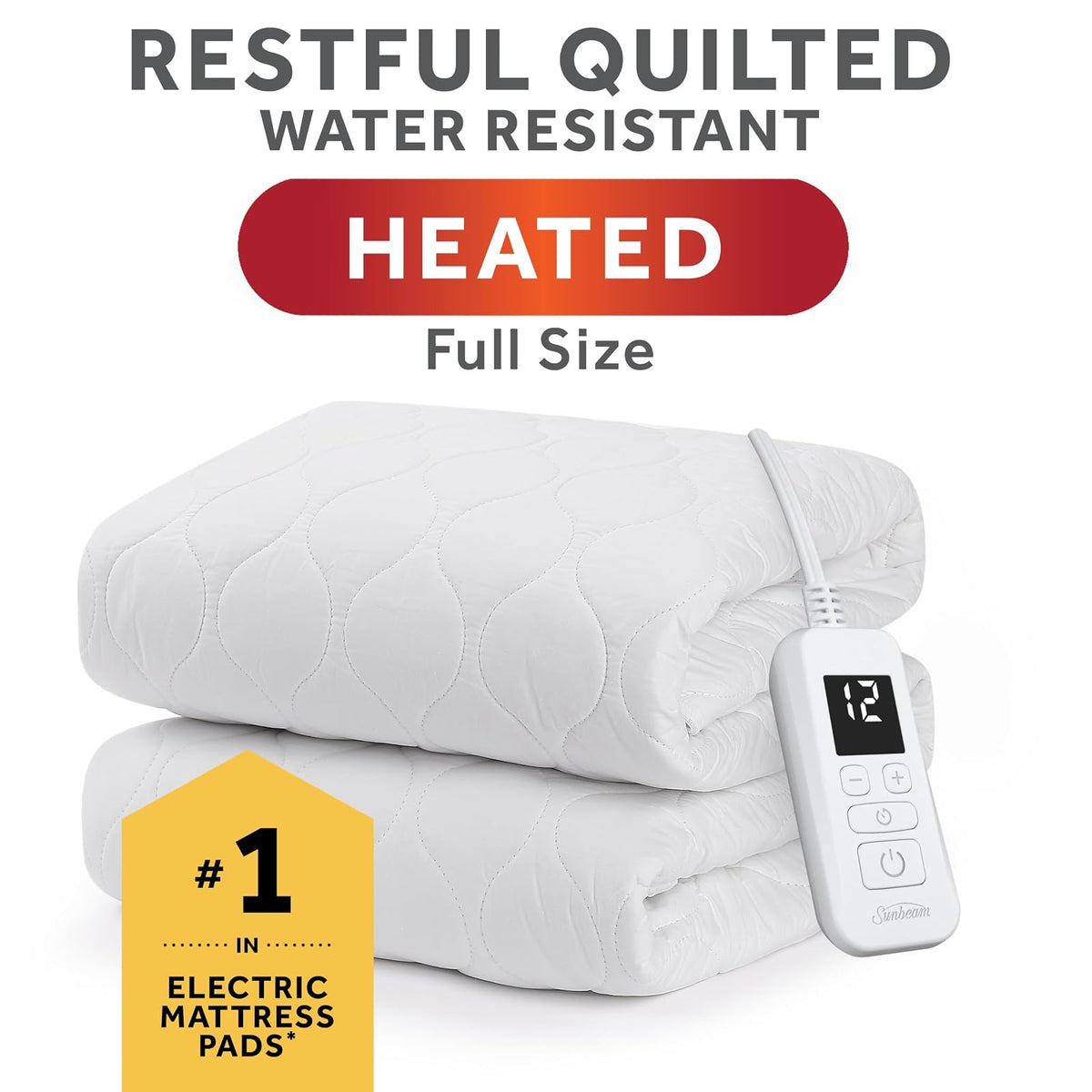 Sunbeam Heated Mattress Pad | Waterproof, 10 Heat Settings, Full