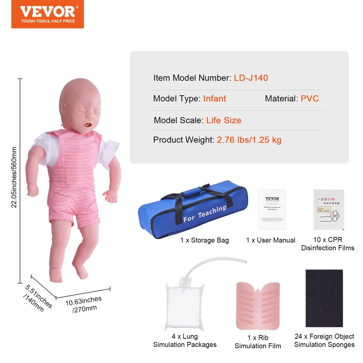 VEVOR Maniquí de entrenamiento para RCP infantil, maniobra Heimlich y práctica de reanimación cardiopulmonar (RCP), maniquí profesional de entrenamiento de obstrucción de las vías respiratorias