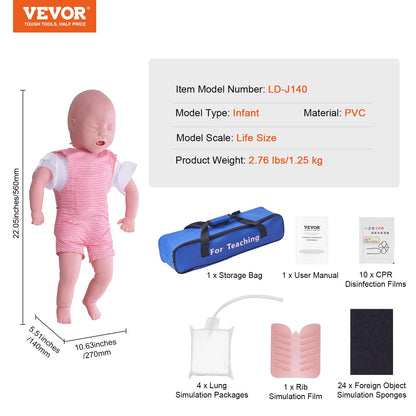 VEVOR Maniquí de entrenamiento para RCP infantil, maniobra Heimlich y práctica de reanimación cardiopulmonar (RCP), maniquí profesional de entrenamiento de obstrucción de las vías respiratorias