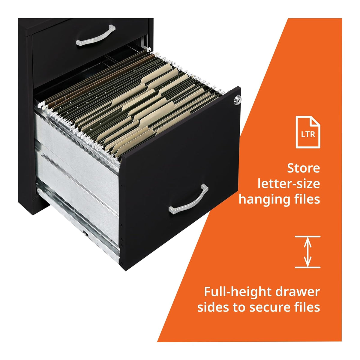 Lorell 14340 18 - Archivador profundo de 2 cajones, Putty, Negro
