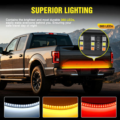Nilight Truck Tailgate Light Strip 48" Triple Row 360 LED with Red Running Brake White Reverse Amber Turning Signals Strobe Lights