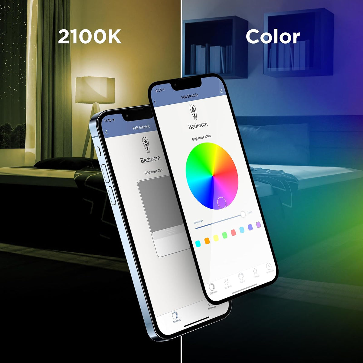 Feit Electric Smart ST21 - foco de luz eléctrica, equivalente a 60 W, regulable, filamento espiral, estilo Edison WiFi habilitado, funciona con Alexa/Google Home, millones de colores, vida útil de