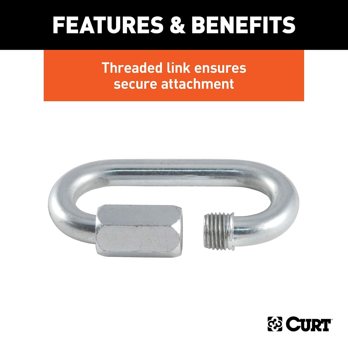 CURT Mosquetón de Cadena de Seguridad para Remolque 82931, 1.1 cm Diámetro, Zinc Transparente