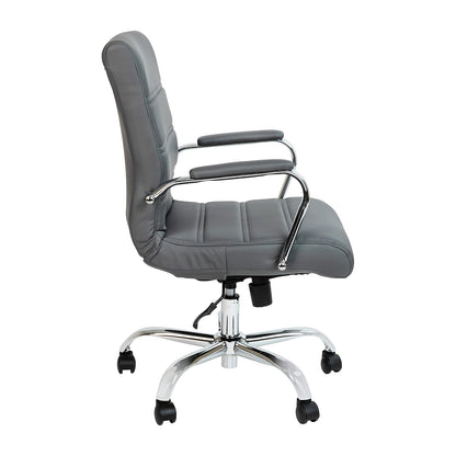 Flash Furniture Whitney - Silla de computadora giratoria de Piel Suave con Asiento Acolchado y reposabrazos, Silla de Oficina Acolchada de Altura Ajustable, Gris/Cromo