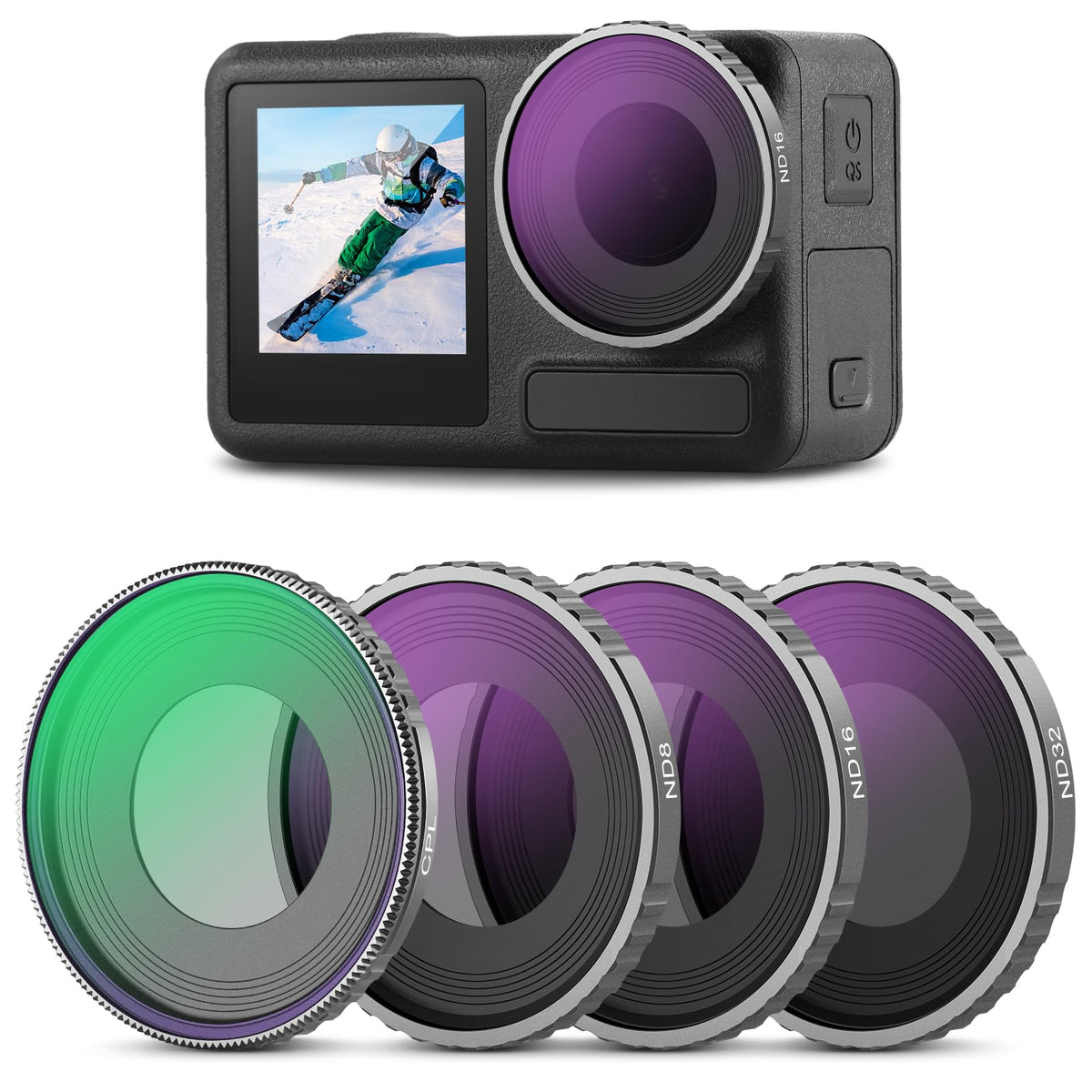 NEEWER Kit de Filtros ND y CPL para Cámara de Acción - 4 Pack ND&CPL Filter Set