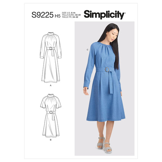 Simplicity SS9225U5 - Juego de patrones de costura con mangas raglán y falda plisada, código de diseño S9225, tallas 16-24