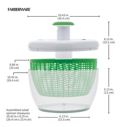Farberware - Bomba giratoria profesional fácil de usar con tazón, colador y sistema de drenaje integrado para ensaladas y productos frescos, crujientes y limpios, 6.6 cuartos de galón, verde