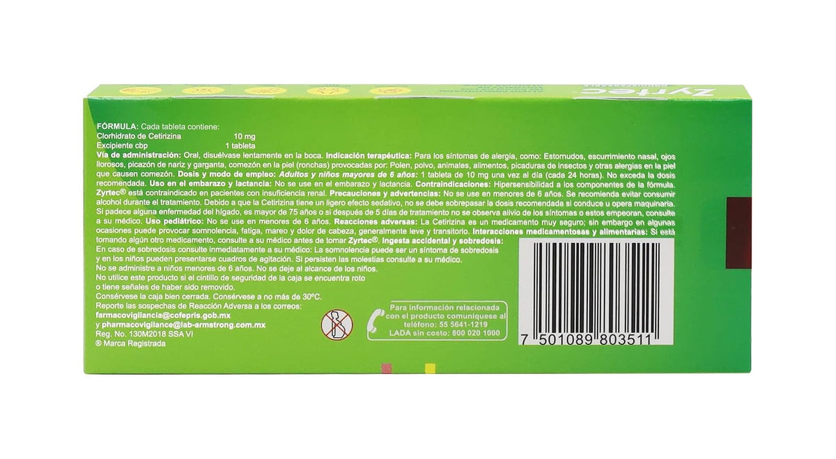 Zyrtec Orodispersable Antihestaminico 10 mg c/10 tabletas