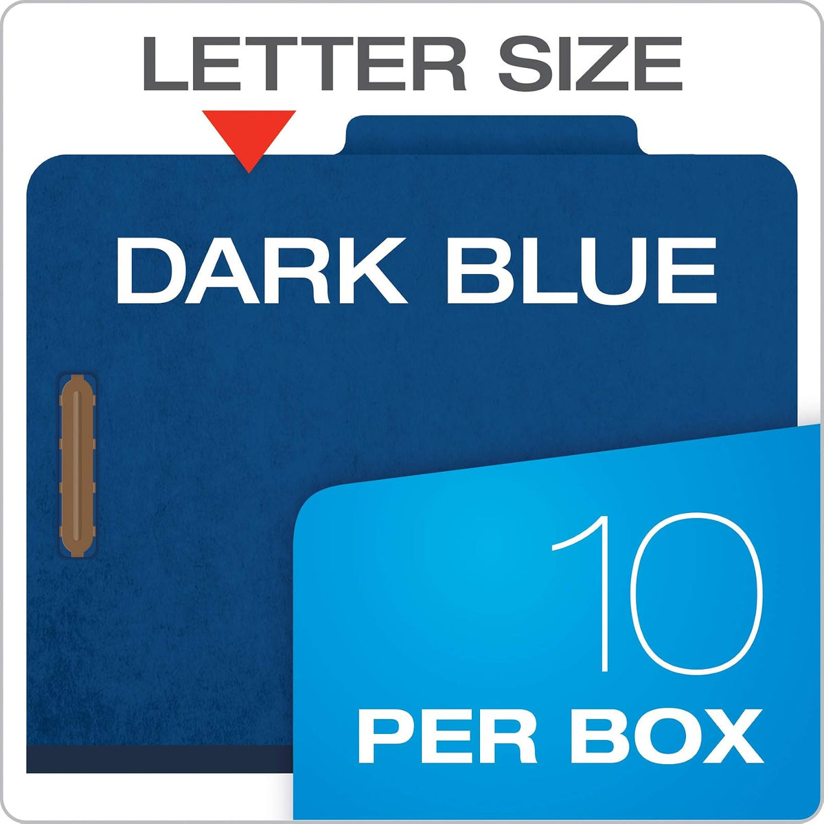 Pendaflex Classification Folders, 2 Dividers, 2" Fasteners, Letter, Dark Blue, 10/Box (24132P)