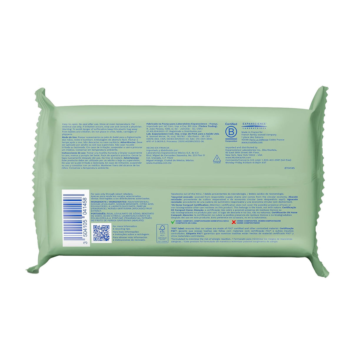 Mustela Toallitas Húmedas Compostables para bebé, paquete con 60pzs