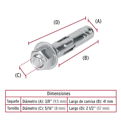 Fiero TAE-5/16TG, Caja con 100 taquetes expansivos de 5/16" con tornillo