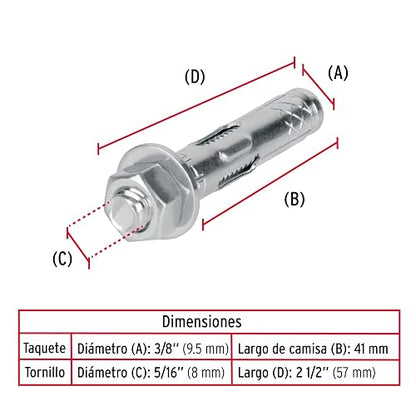 Fiero TAE-5/16TG, Caja con 100 taquetes expansivos de 5/16" con tornillo