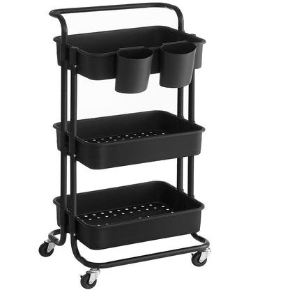 SONGMICS Carrito de Almacenamiento de 3 Niveles con Ruedas y Frenos Negro 13.2x16.4x34 Inches