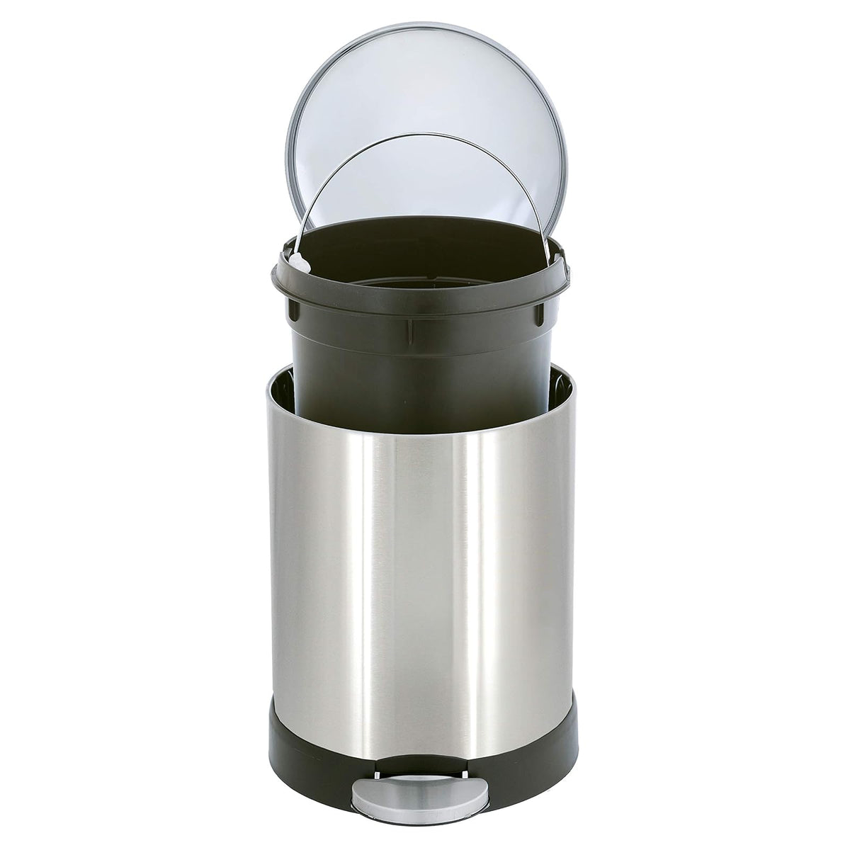 Glad Cubo de basura pequeño, 1.2 galones | Cubo de basura redondo de acero inoxidable con tapa de cierre suave y pedal de pie | Cesta de basura de metal con cubo interior extraíble, acero inoxidable