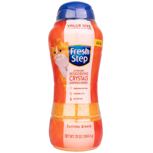 Fresh Step Cat Litter Crystals | Deodorizador de Caja de Arena | Combate Olores de Gatos y Neutraliza Olores | Brisa de Verano, 70 oz, 4.6X Contenedor Más Grande