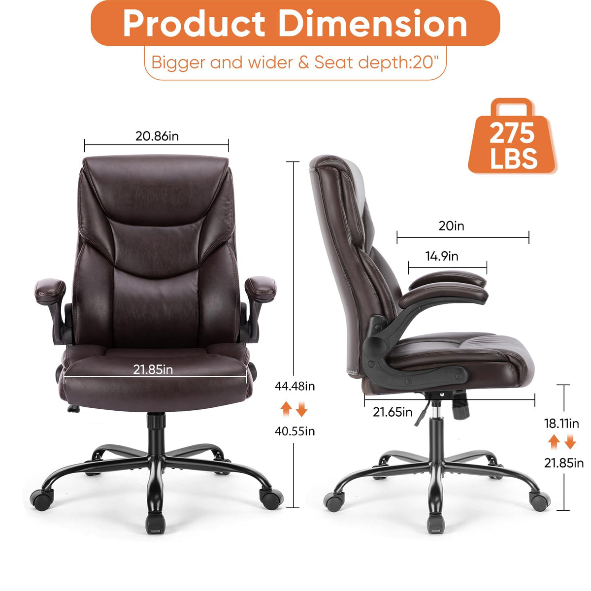 Sweetcrispy - Silla ergonómica para Juegos de computadora, Respaldo Alto, sillas de Oficina con Ruedas, Brazos abatibles, Altura Ajustable, Piel sintética, café Oscuro