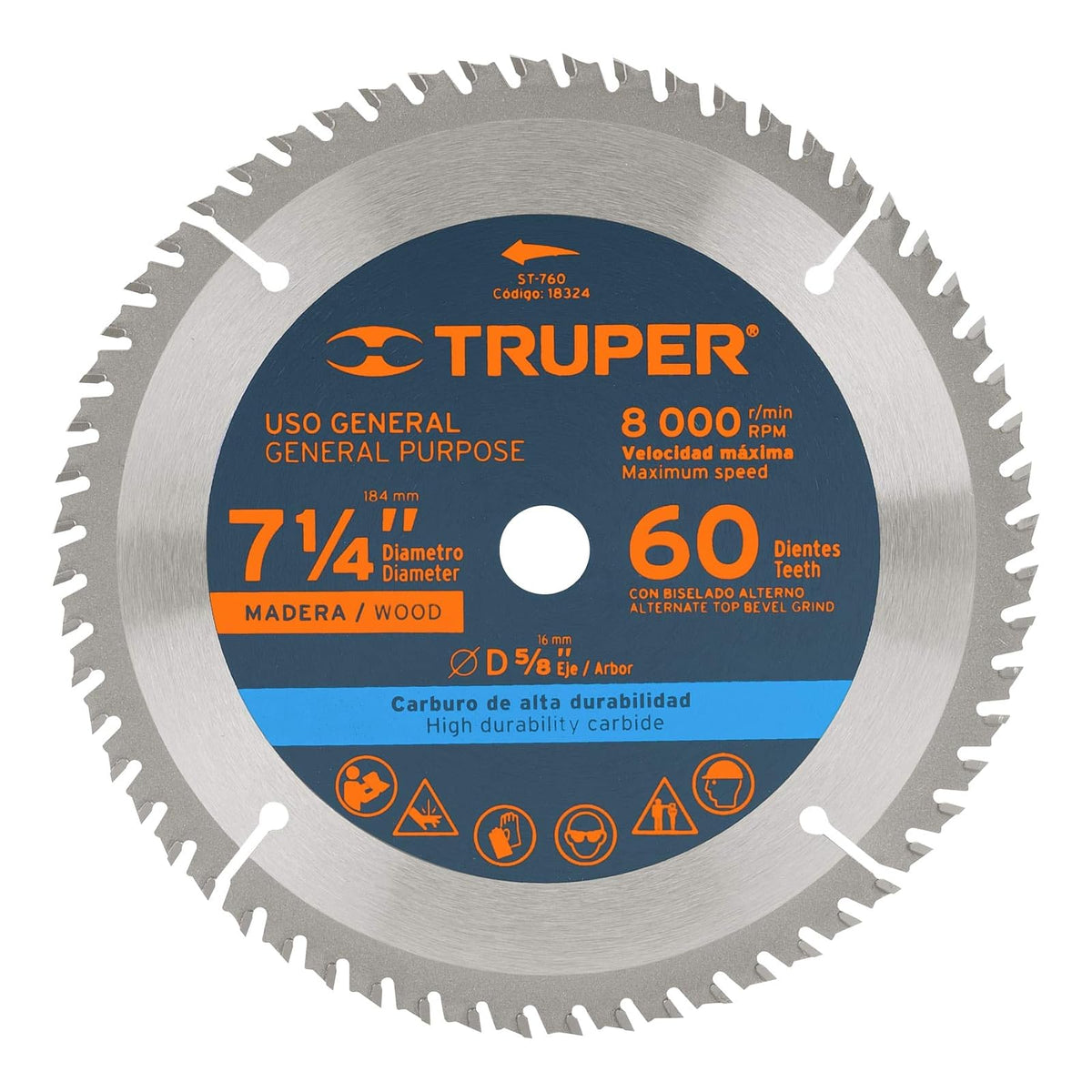Truper Disco para Sierra Circular, Madera 7-1/4" - 60 dpp
