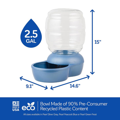 Petmate Regadera de Gravedad reabastecedora con Microban para Gatos y Perros, 2.5 galones, Azul, Fabricado en Estados Unidos