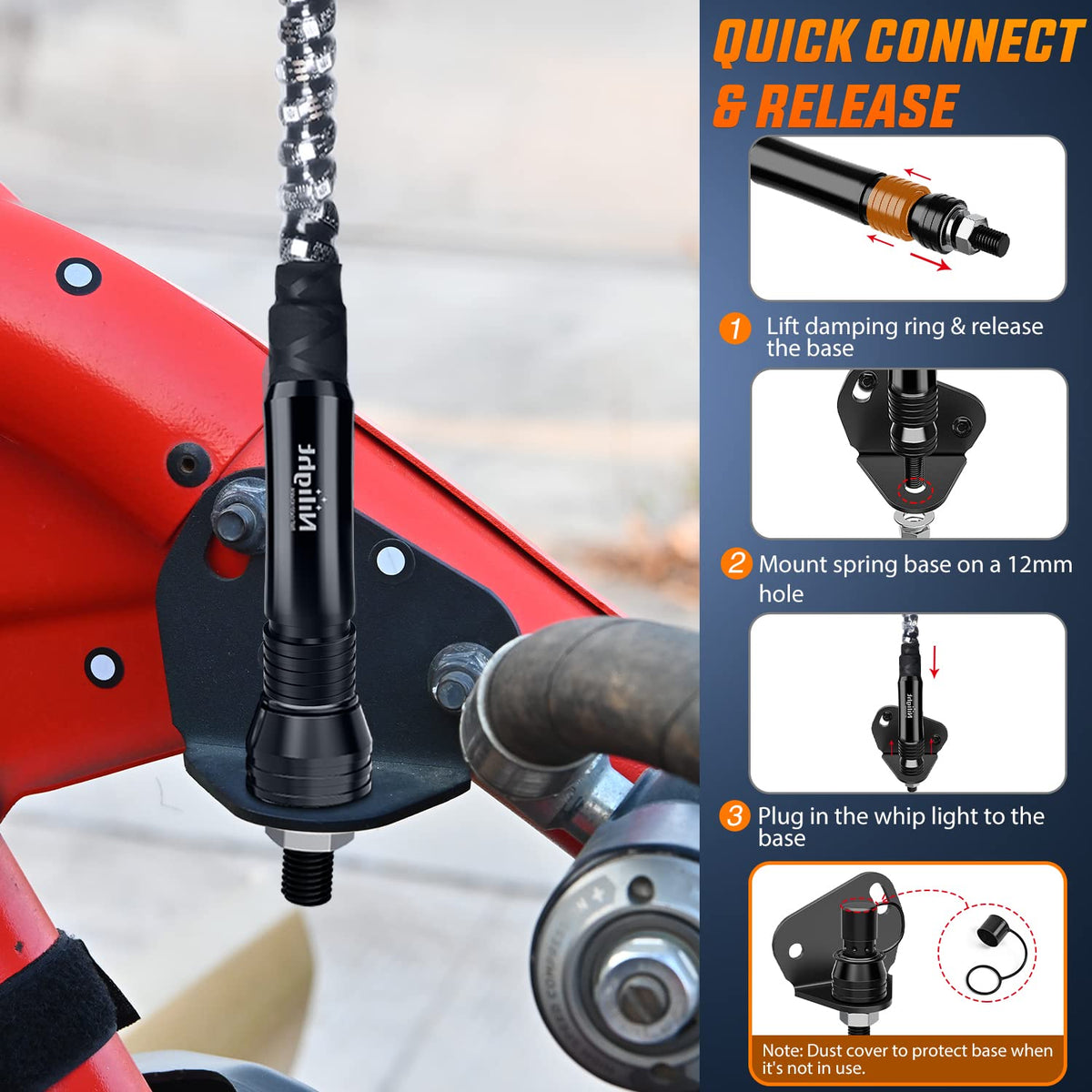 Nilight Luz Látigo LED RGB Espiral 3FT con Control Remoto RF para ATV UTV Polaris RZR