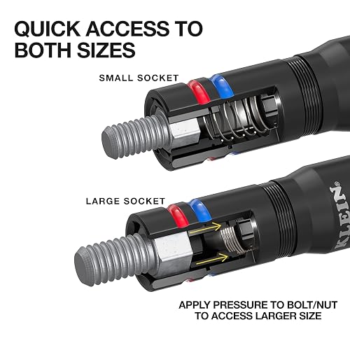 Klein Tools 653QS KNECT - Enchufe cuádruple, 12 tamaños en 3 enchufes, 4 en 1 con código de color SAE con clasificación de impacto, resistente, unidad de 1/4 y 3/8 pulgadas, eje de 3-1/2 y 6-1/2