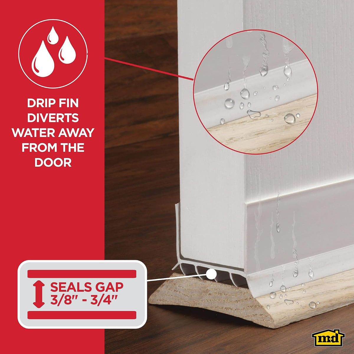 M-D Building Cinch® Sello deslizante debajo de la puerta en forma de U | Vinilo rígido y flexible, bloquea las corrientes de aire, humedad y polvo, ajuste de compresión, no requiere hardware