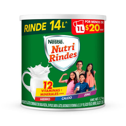 Nutri Rindes en Polvo,Adicionado de Vitaminas A, D, C, B1 y B5, Hierro, Ácido Fólico, Calcio, Hierro y Zinc, Lata de 1.7 kg
