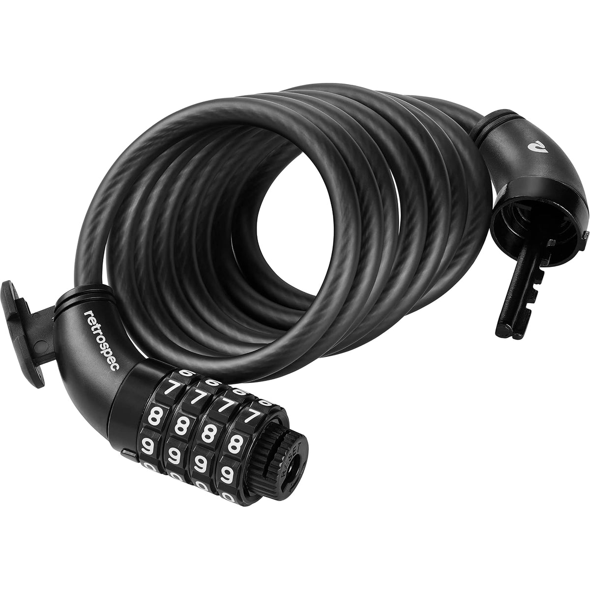 Retrospec Grizzly - Combinación de bloqueo para bicicleta con cable, resistente bloqueo antirrobo, cable de bicicleta de 6 pies en espiral resistente a cortes con combinación personalizada de 4 dígitos y soporte de montaje