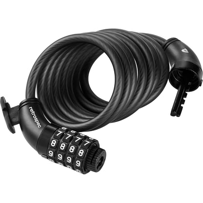 Retrospec Grizzly - Combinación de bloqueo para bicicleta con cable, resistente bloqueo antirrobo, cable de bicicleta de 6 pies en espiral resistente a cortes con combinación personalizada de 4 dígitos y soporte de montaje