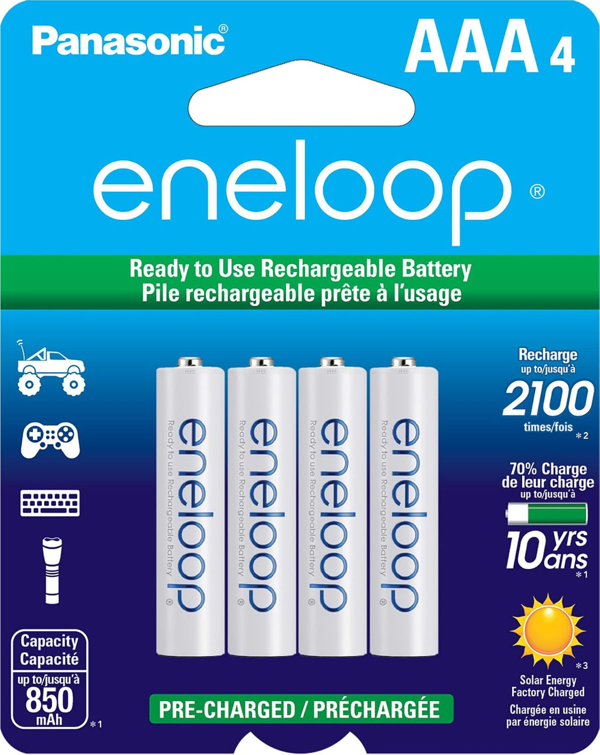 Panasonic Cargador Eneloop BQ-CC17 con 4 Pilas AA Recargables - Baterías