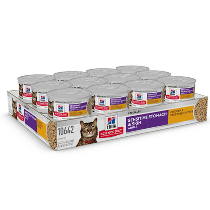Hill's Alimento Húmedo para Gato Adulto Piel Y Estomago Sensible 24Pack 82G | Alimento húmedo Hill's para gato, piel y estómago sensible, alta digestibilidad, barrera cutánea sana
