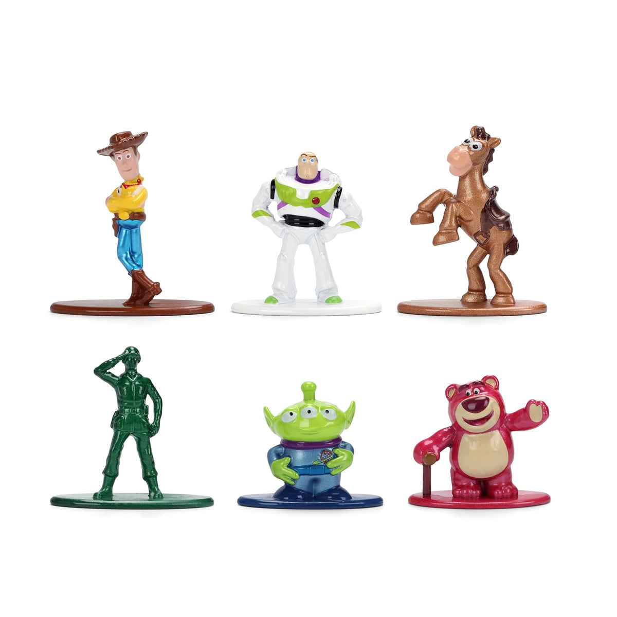 Jada Toy Story Nano Metalfigs - Paquete de 6 Mini Cifras fundidas a Troquel, Escala de 1.65 Pulgadas - Woody, Buzz, Bullseye, Hombre del ejército, Alien, Lotso Toys
