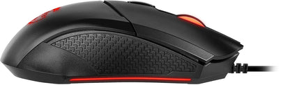 MSI Clutch GM08 - Ratón para juegos simétrico USB, LED rojo, sensor óptico PAW 3519 (4200 DPI), conmutador de hasta 10 mln de clics, sistema de pesas modificables, color negro