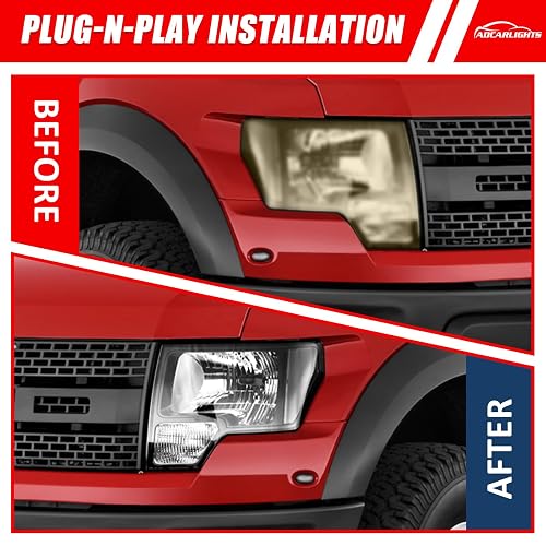 Adcarlights Faros Delanteros para Ford F-150 2009-2014, Carcasa Negra, Lente Transparente, Par