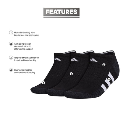 adidas Women's Cushioned No Show Socks (3-Pair) Athletic, Low Profile Look with Arch Compression for a Secure Fit