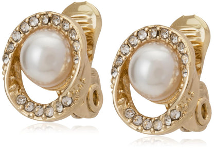 Anne Klein Pendiente - arete de clip con botón giratorio Ez Comfort - dorado