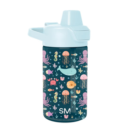 Simple Modern Botella de Agua para Niños con Popote 355 ml - Tapa cubierta | 12 onzas - Bajo el mar