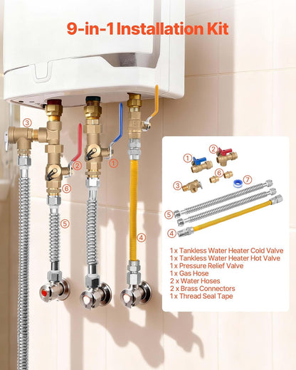 VEVOR Kit para Calentador de Agua, Kit de reparación de tuberías de Agua fría y Caliente de 3/4 Pulgadas con válvulas de Aislamiento WOG de 600, válvula de Alivio de presión