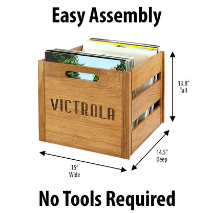 Victrola Caja de Madera para Discos de Vinilo, Rústico, Marrón, 14x13.25x11.75 Pulgadas, 5 Libras