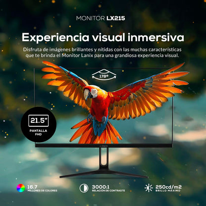 Monitor Lanix LX215 21.5 Pulgadas, 1920x1080 Full HD, Panel VA, HDMI, DisplayPort, Montaje VESA 75x75mm, 100Hz